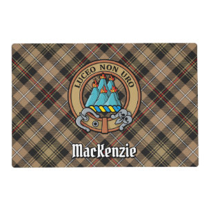 Clan MacKenzie Crest over Brown Hunting Tartan Placemat