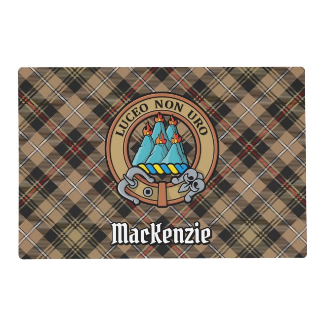 Clan MacKenzie Crest over Brown Hunting Tartan Placemat (Front)
