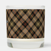 Clan MacKenzie Crest over Brown Hunting Tartan Scented Candle (Left)
