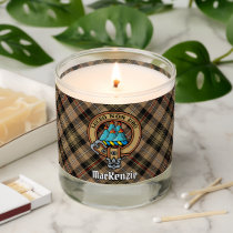 Clan MacKenzie Crest over Brown Hunting Tartan Scented Candle