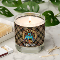 Clan MacKenzie Crest over Brown Hunting Tartan Scented Candle