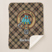 Clan MacKenzie Crest over Brown Hunting Tartan Sherpa Blanket