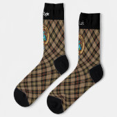 Clan MacKenzie Crest over Brown Hunting Tartan Socks (Left)