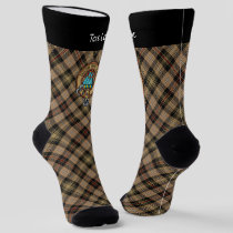 Clan MacKenzie Crest over Brown Hunting Tartan Socks