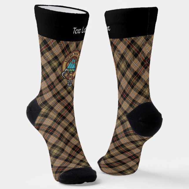Clan MacKenzie Crest over Brown Hunting Tartan Socks (Angled)