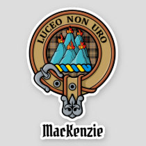 Clan MacKenzie Crest over Brown Hunting Tartan Sticker