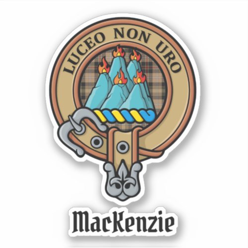 Clan MacKenzie Crest over Brown Hunting Tartan Sticker