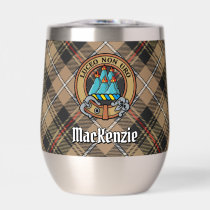 Clan MacKenzie Crest over Brown Hunting Tartan Thermal Wine Tumbler