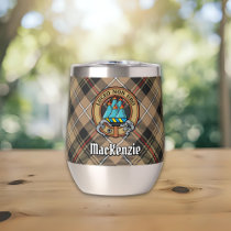 Clan MacKenzie Crest over Brown Hunting Tartan Thermal Wine Tumbler