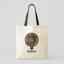 Clan MacKenzie Crest over Brown Hunting Tartan Tote Bag