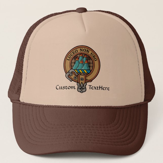 Clan MacKenzie Crest over Brown Hunting Tartan Trucker Hat (Front)