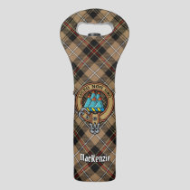 Clan MacKenzie Crest over Brown Hunting Tartan Wine Bag