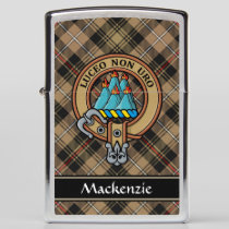 Clan MacKenzie Crest over Brown Hunting Tartan Zippo Lighter