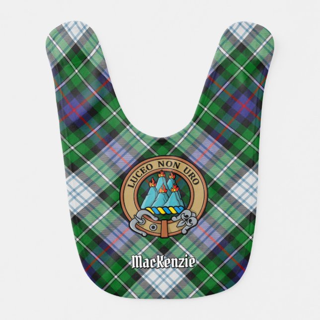 Clan MacKenzie Crest over Dress Tartan Baby Bib (Front)