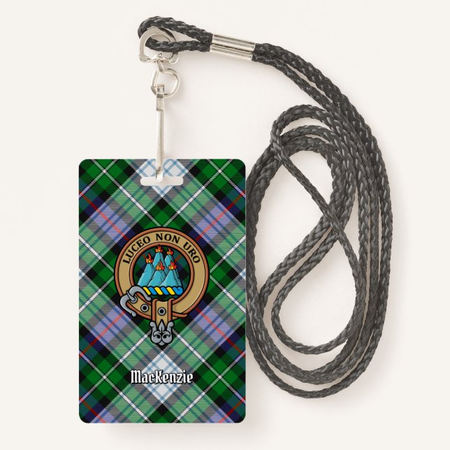 Clan MacKenzie Crest over Dress Tartan Badge (Front with Lanyard)