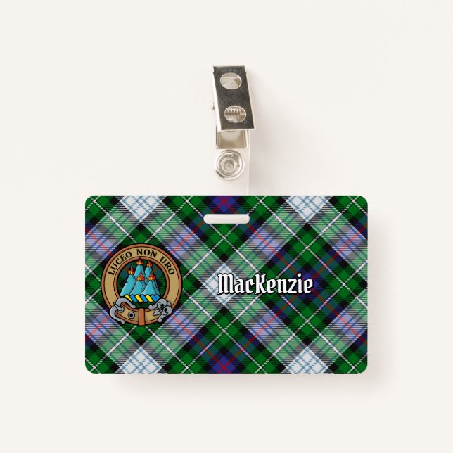 Clan MacKenzie Crest over Dress Tartan Badge (Front with Clip)