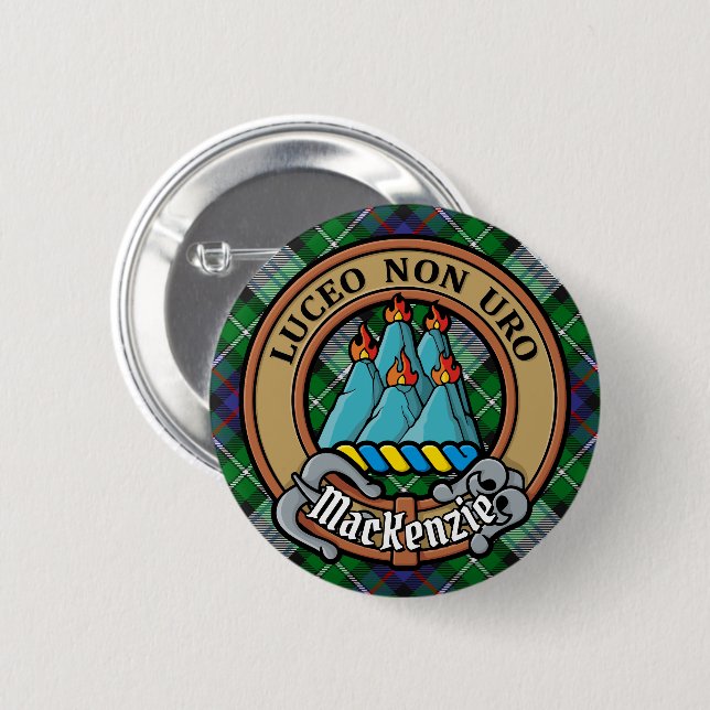 Clan MacKenzie Crest over Dress Tartan Button (Front & Back)