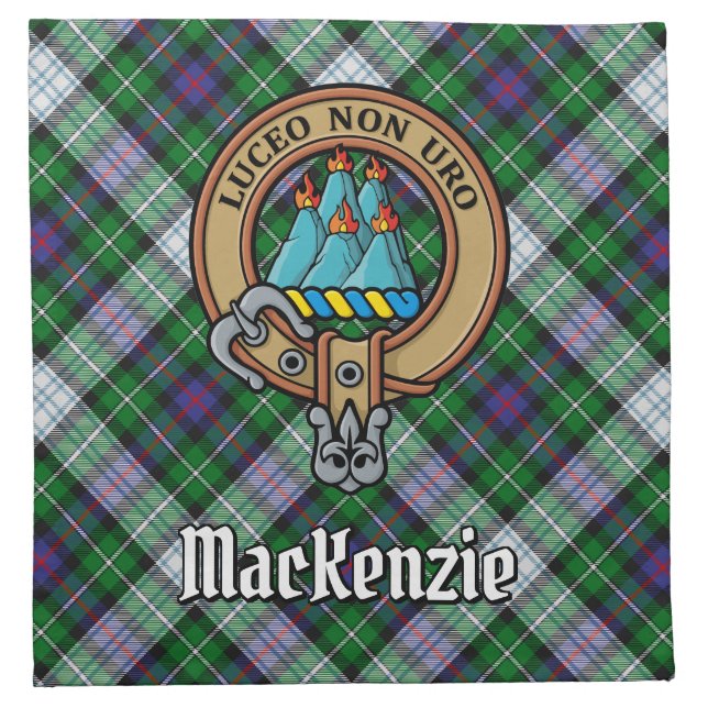 Clan MacKenzie Crest over Dress Tartan Cloth Napkin (Front)