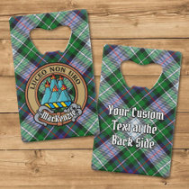 Clan MacKenzie Crest over Dress Tartan Credit Card Bottle Opener