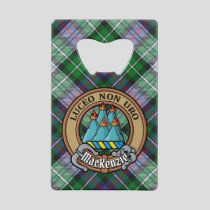 Clan MacKenzie Crest over Dress Tartan Credit Card Bottle Opener