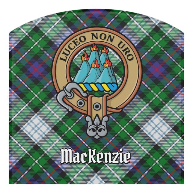 Clan MacKenzie Crest over Dress Tartan Door Sign (Contour Front)