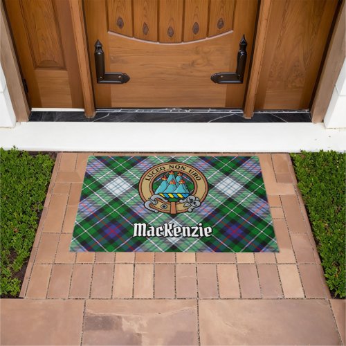 Clan MacKenzie Crest over Dress Tartan Doormat