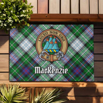 Clan MacKenzie Crest over Dress Tartan Doormat