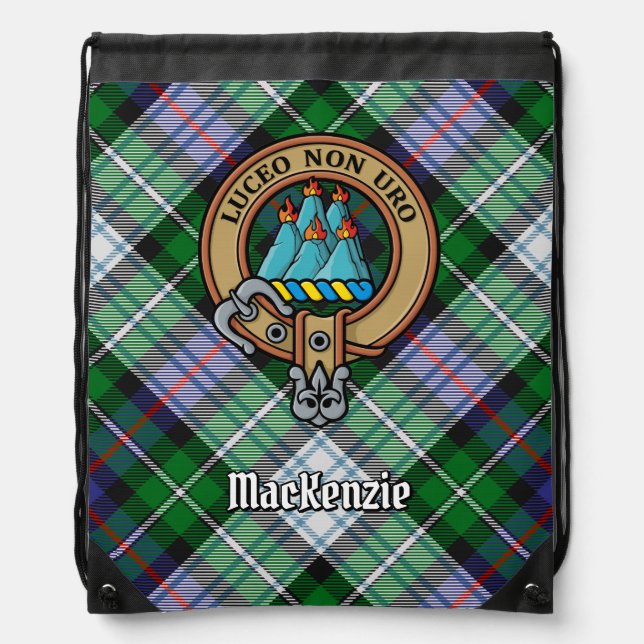 Clan MacKenzie Crest over Dress Tartan Drawstring Bag (Front)