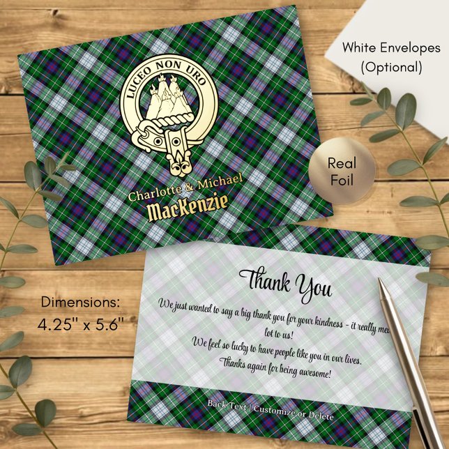 Clan MacKenzie Crest over Dress Tartan Foil Invitation Postcard (Creator Uploaded)