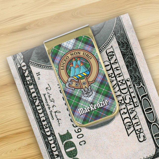 Clan MacKenzie Crest over Dress Tartan Gold Finish Money Clip (Creator Uploaded)