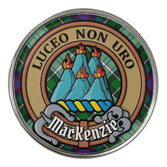 Clan MacKenzie Crest over Dress Tartan Golf Ball Marker (Front)