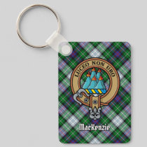 Clan MacKenzie Crest over Dress Tartan Keychain