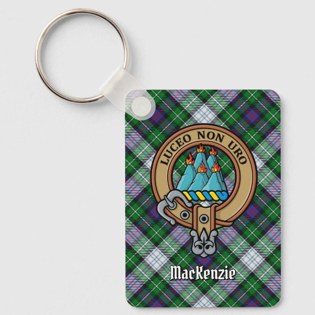 Clan MacKenzie Crest over Dress Tartan Keychain (Front)