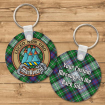 Clan MacKenzie Crest over Dress Tartan Keychain