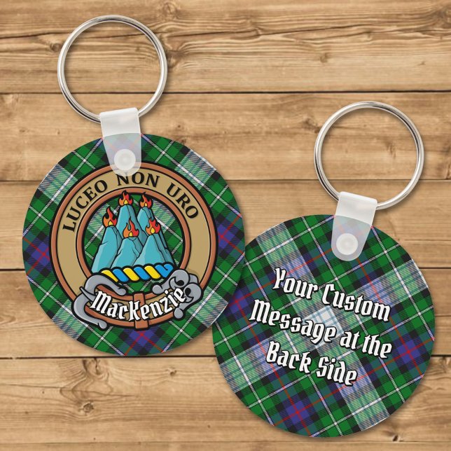 Clan MacKenzie Crest over Dress Tartan Keychain (Creator Uploaded)