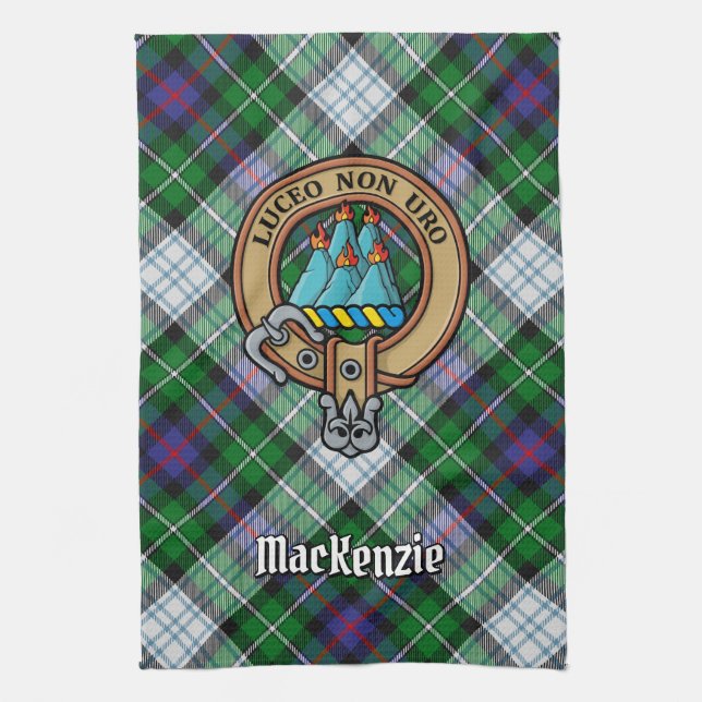 Clan MacKenzie Crest over Dress Tartan Kitchen Towel (Vertical)