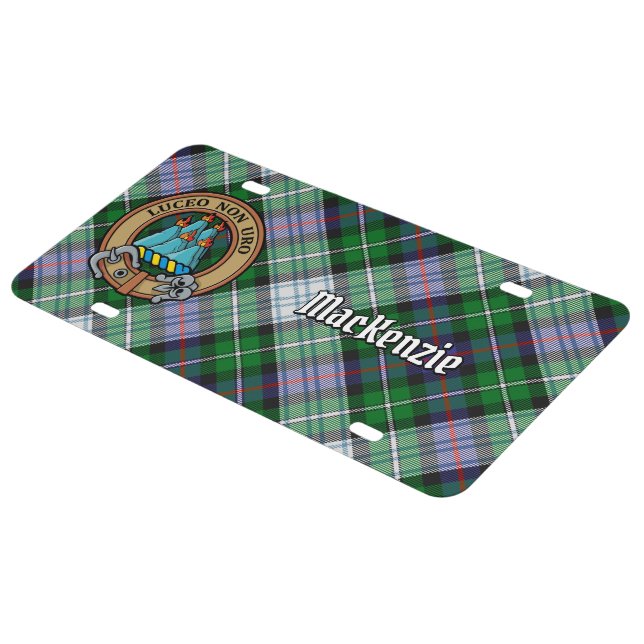 Clan MacKenzie Crest over Dress Tartan License Plate (Side)