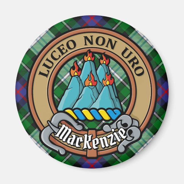 Clan MacKenzie Crest over Dress Tartan Magnet (Front)