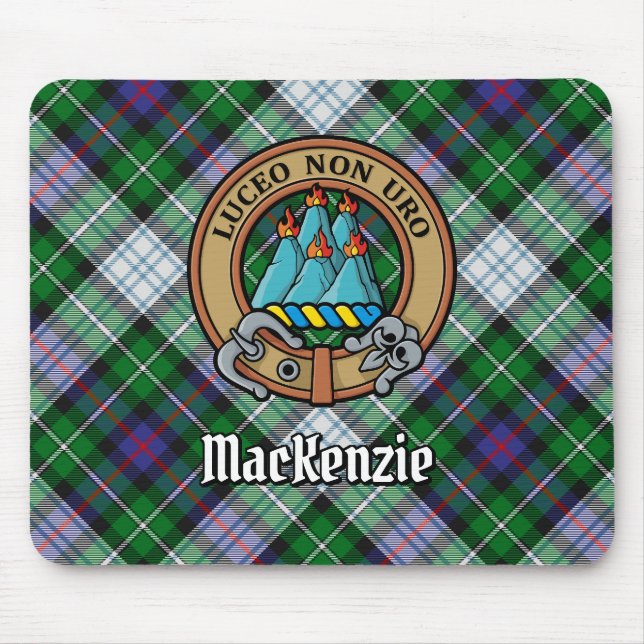 Clan MacKenzie Crest over Dress Tartan Mouse Pad (Front)