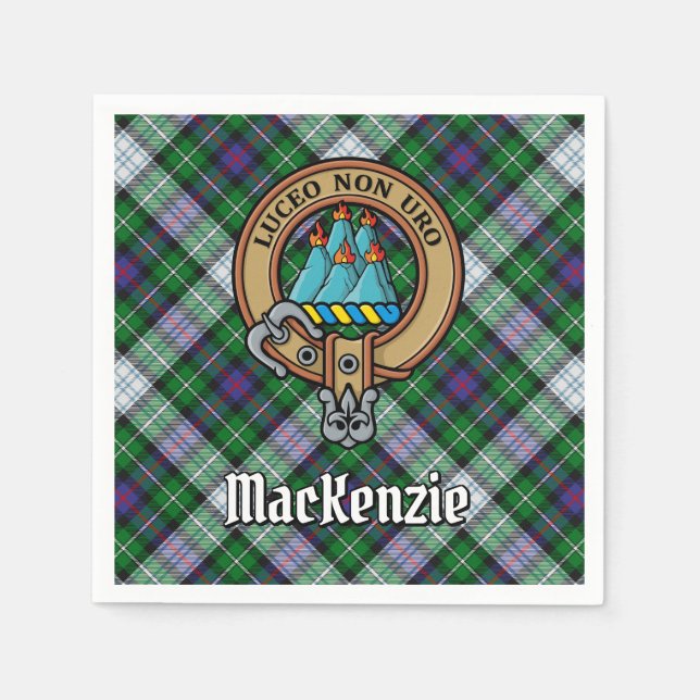 Clan MacKenzie Crest over Dress Tartan Napkins (Front)