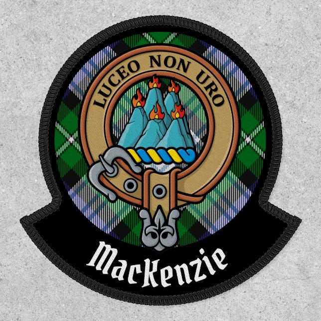 Clan MacKenzie Crest over Dress Tartan Patch (Front)