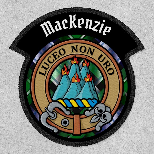 Clan MacKenzie Crest over Dress Tartan Patch (Front)