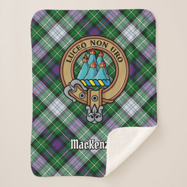 Clan MacKenzie Crest over Dress Tartan Sherpa Blanket (Front)