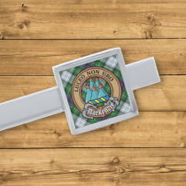 Clan MacKenzie Crest over Dress Tartan Silver Finish Tie Bar