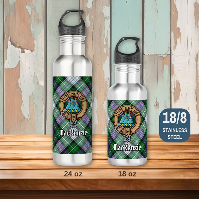 Clan MacKenzie Crest over Dress Tartan Stainless Steel Water Bottle (Creator Uploaded)