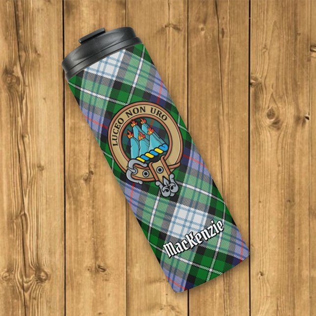 Clan MacKenzie Crest over Dress Tartan Thermal Tumbler (Creator Uploaded)