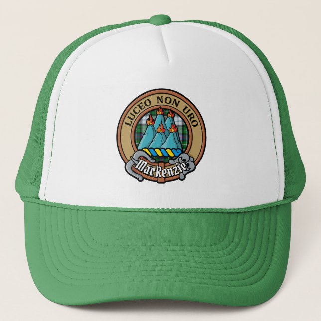 Clan MacKenzie Crest over Dress Tartan Trucker Hat (Front)