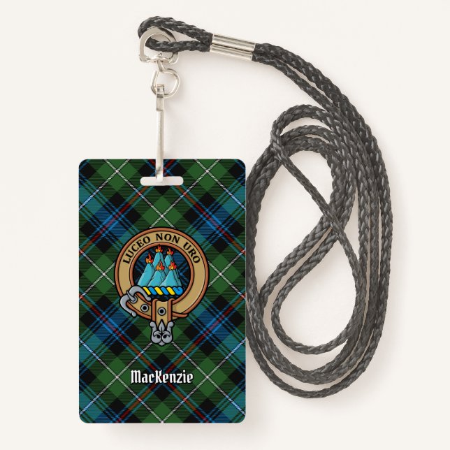 Clan MacKenzie Crest over Tartan Badge (Front with Lanyard)