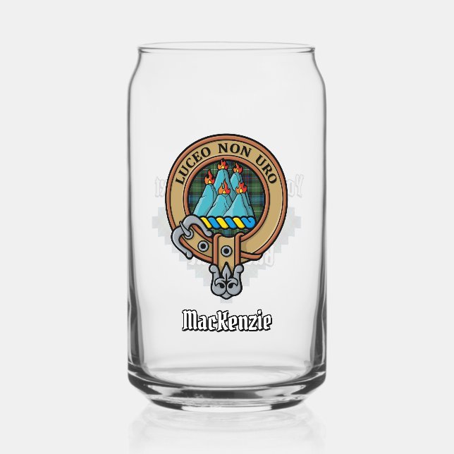 Clan MacKenzie Crest over Tartan Can Glass (Front)