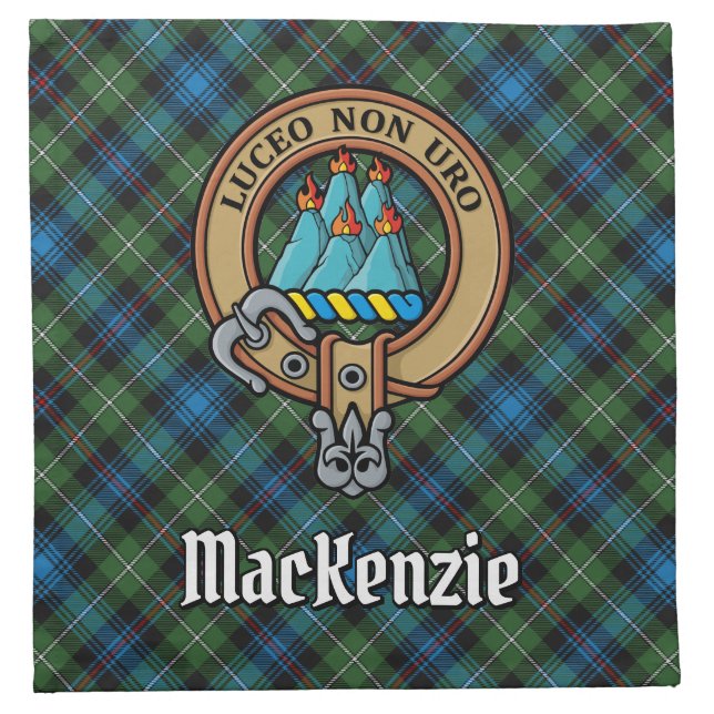 Clan MacKenzie Crest over Tartan Cloth Napkin (Front)